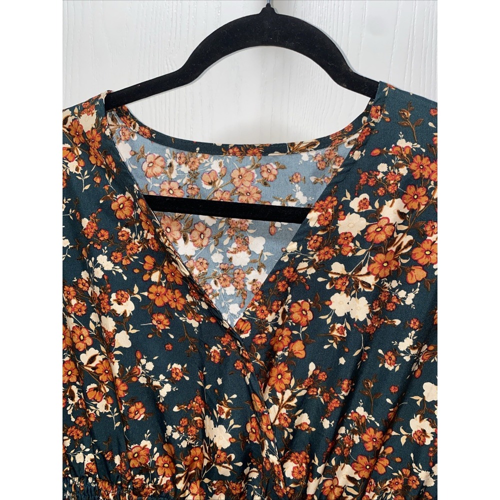 Boho Floral Midi Dress Women's Large Cottagecore Prairie Fall Dress - Picture 3 of 10